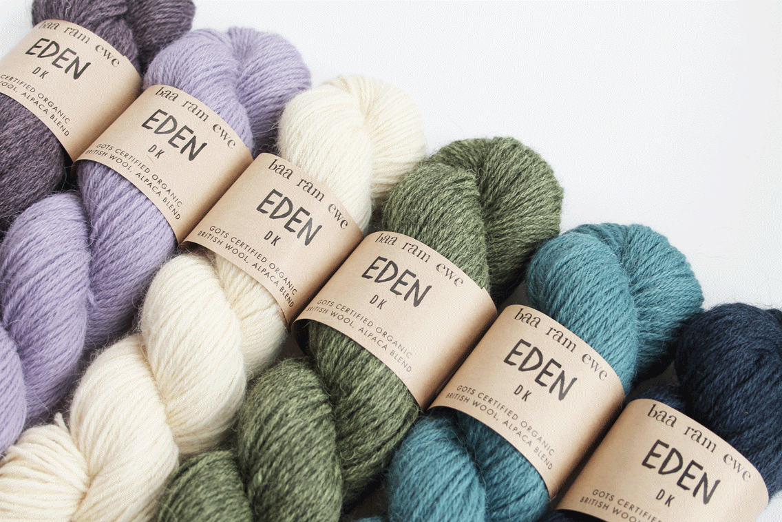 Baa Ram Ewe Eden DK yarn in soft, natural wool with a smooth texture, shown in a close-up image highlighting its rich color.