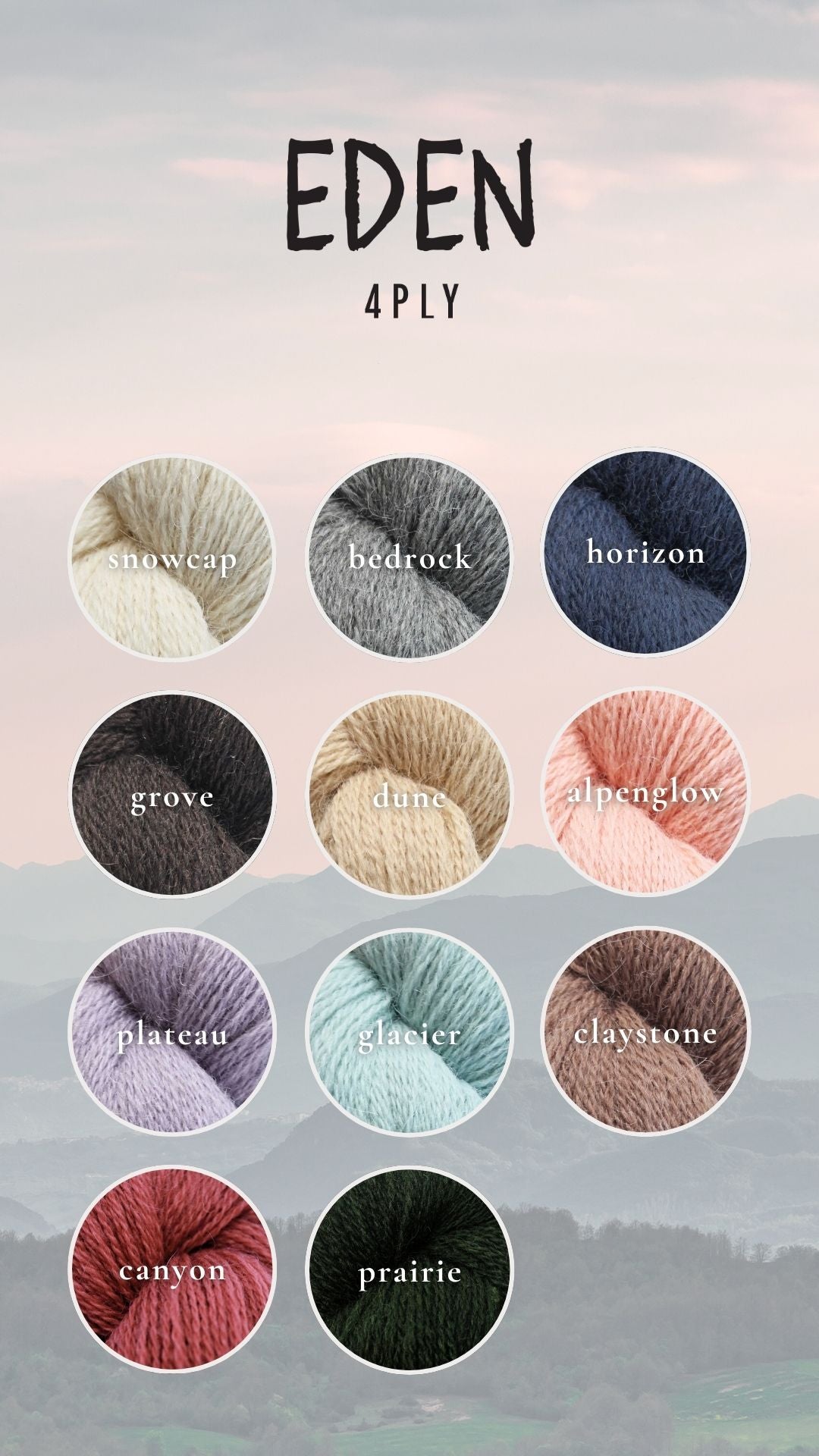 Colorful Baa Ram Ewe Eden 4-Ply yarn skeins in various shades, showcasing soft, 4-ply knitting yarn for crafts and projects.