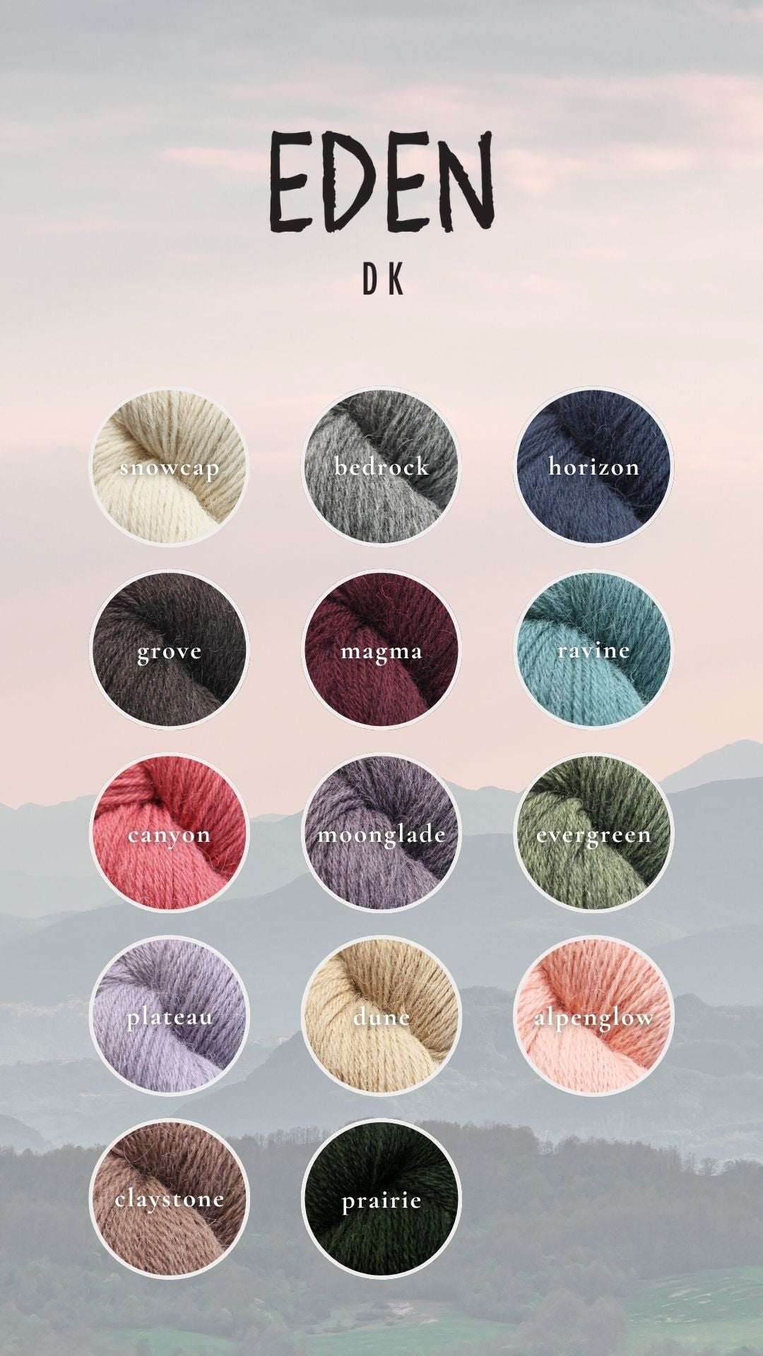 Colorful Baa Ram Ewe Eden DK yarn skeins in various shades, showcasing soft, high-quality wool for knitting and crochet projects.