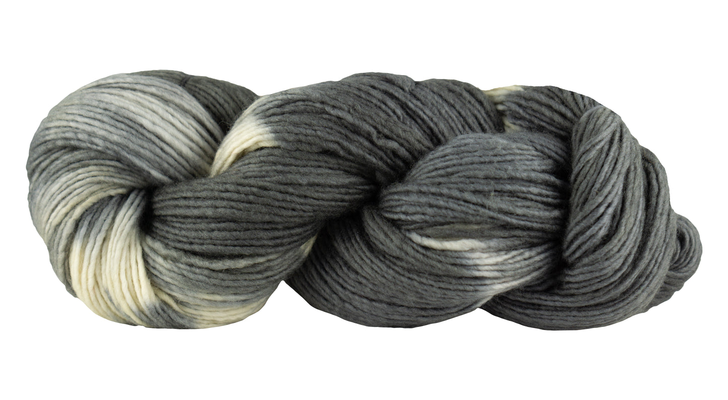 Fairmount Fibers Maxima yarn in discontinued zebra colorway, showcasing vibrant multicolor wool yarn for knitting or crochet projects.