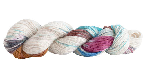 Fairmount Fibers Serena yarn in color S9009 Beach Towel, showcasing soft, vibrant yarn fibers and natural texture.