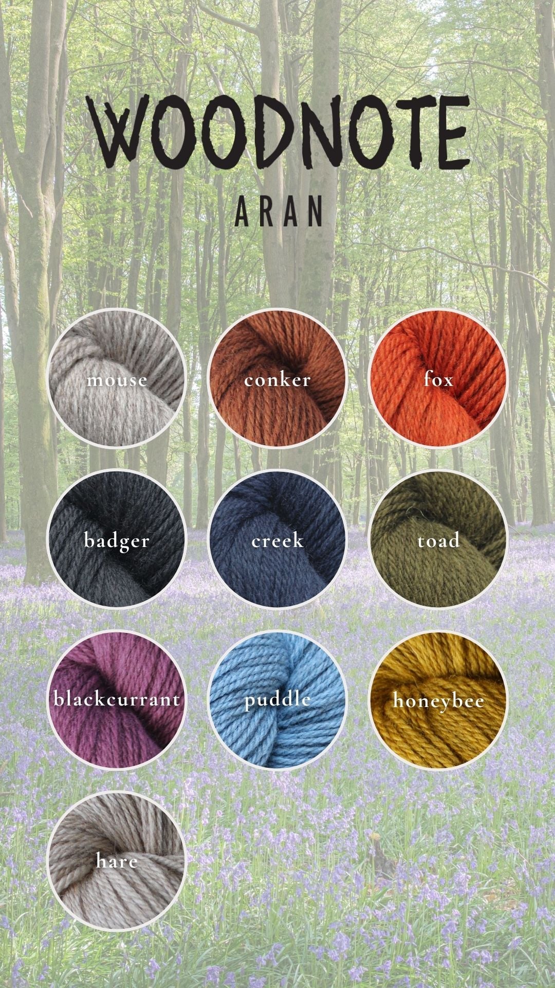 Baa Ram Ewe Woodnote Aran yarn in various shades, soft and chunky wool for knitting and crochet projects.