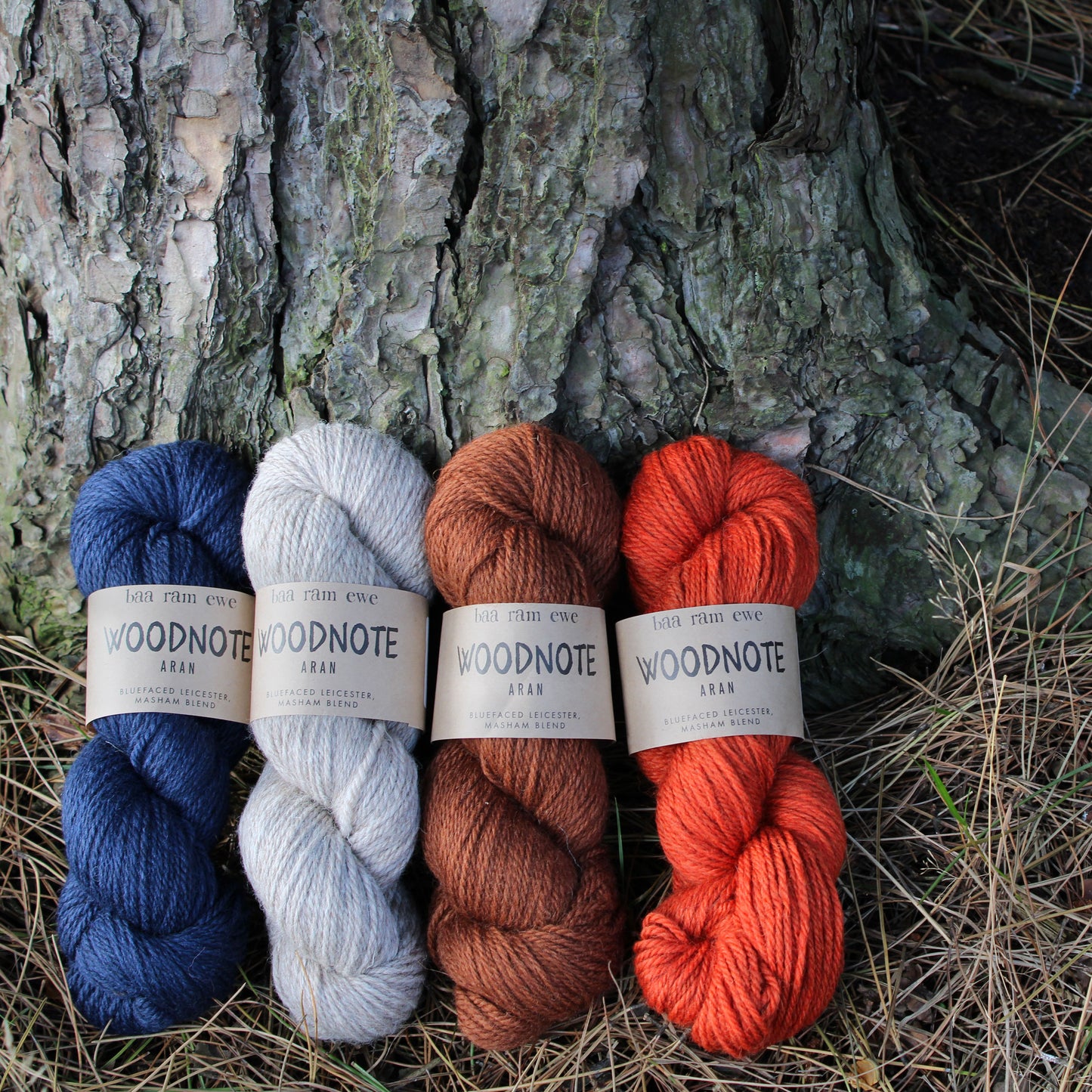 Baa Ram Ewe Woodnote Aran yarn in natural wool, showcasing soft, thick yarn with a textured appearance for knitting or crochet projects.