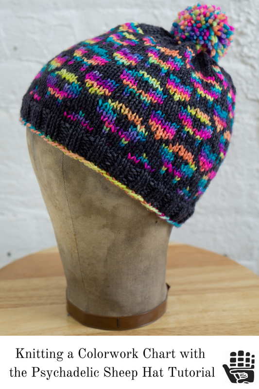 Knitting a Colorwork Chart with the Psychedelic Sheep Hat