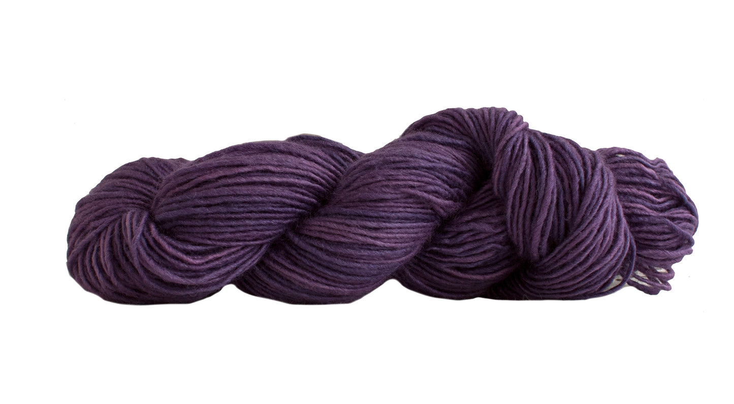 Manos del Uruguay Silk Blend yarn in Countess Violet, showcasing soft, luxurious silk and wool fibers in vibrant violet color.