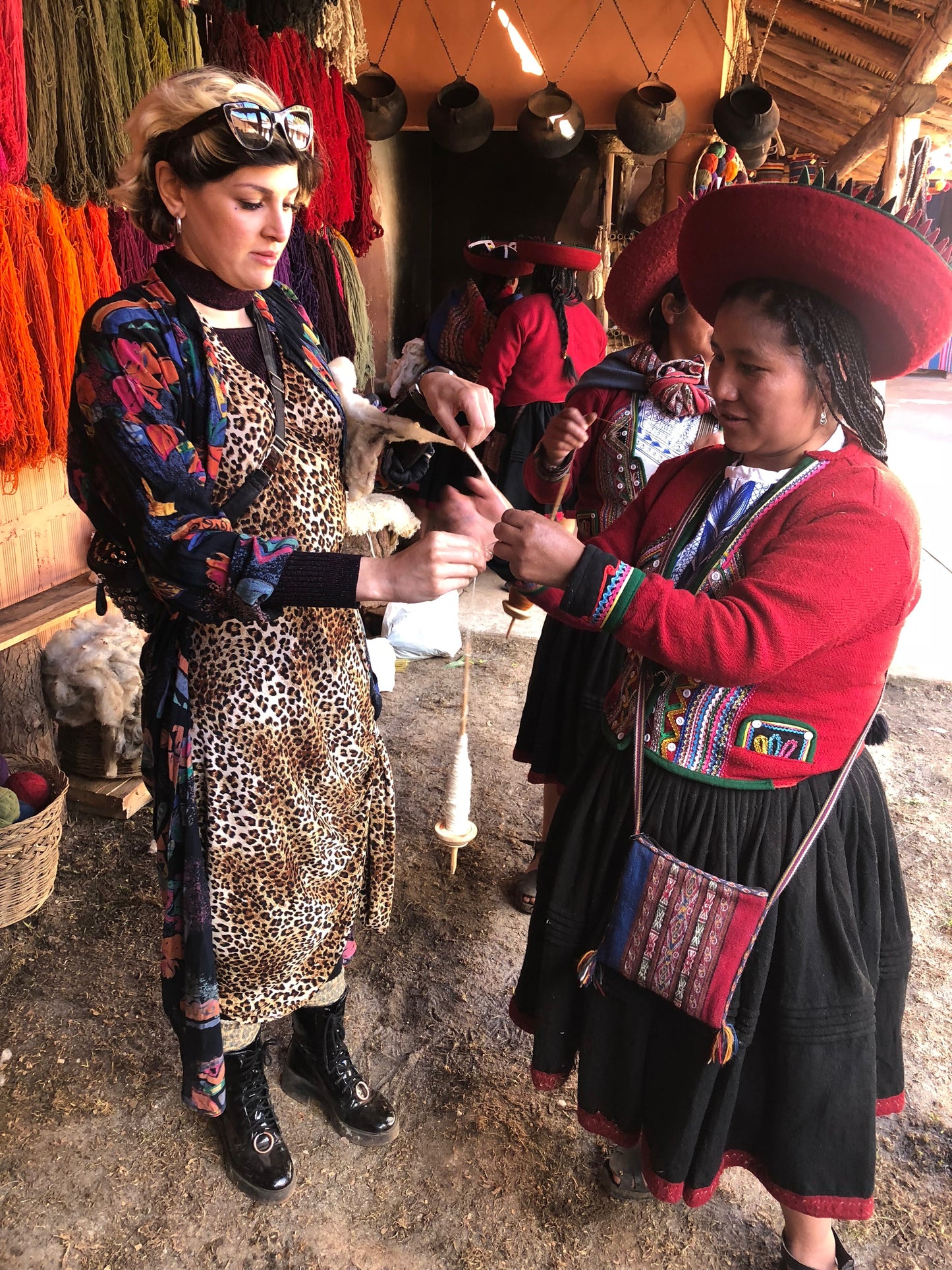 Close-up of colorful Peruvian textile fibers from Fairmount Fibers' Peruvian Textile Tour 2027 deposit.