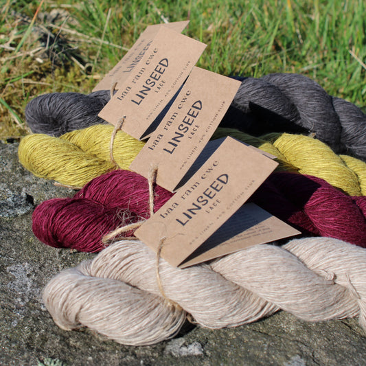 Baa Ram Ewe Linseed yarn in natural fiber, showing soft, spun yarn with a warm, earthy tone perfect for knitting or crochet projects.