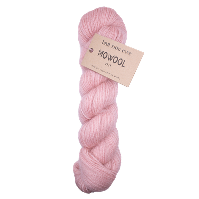 Baa Ram Ewe Mowool yarn in natural wool color, showcasing soft, textured skein suitable for knitting and crafting projects.
