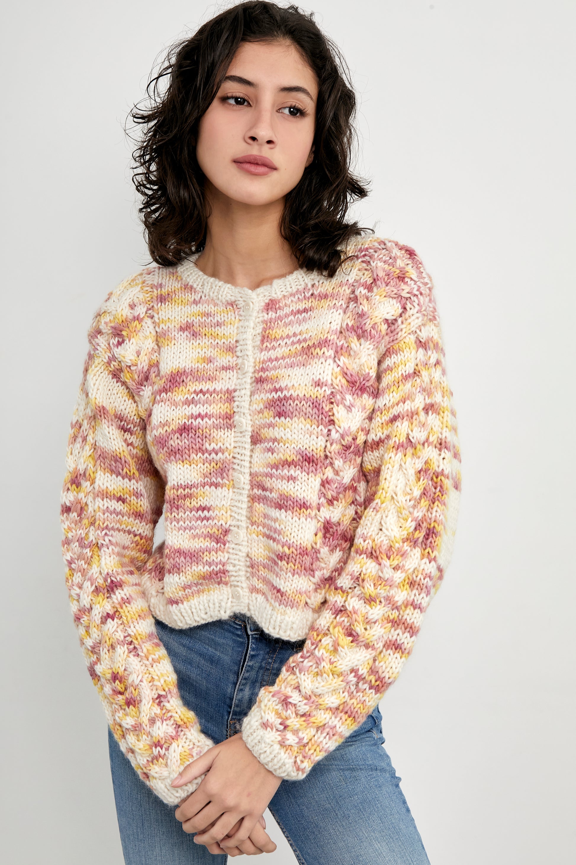 Kinua The Monet Cardigan in Venecia color featuring a stylish patterned knit design.