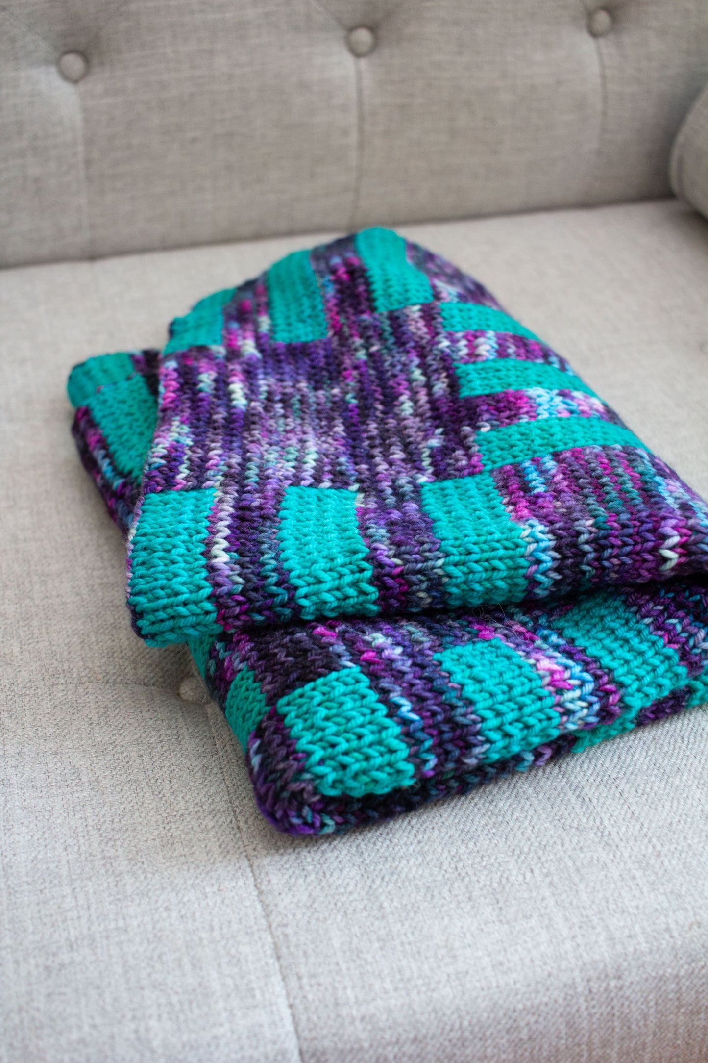 Stripes and Blocks Double-Knit Baby Blanket (F162)