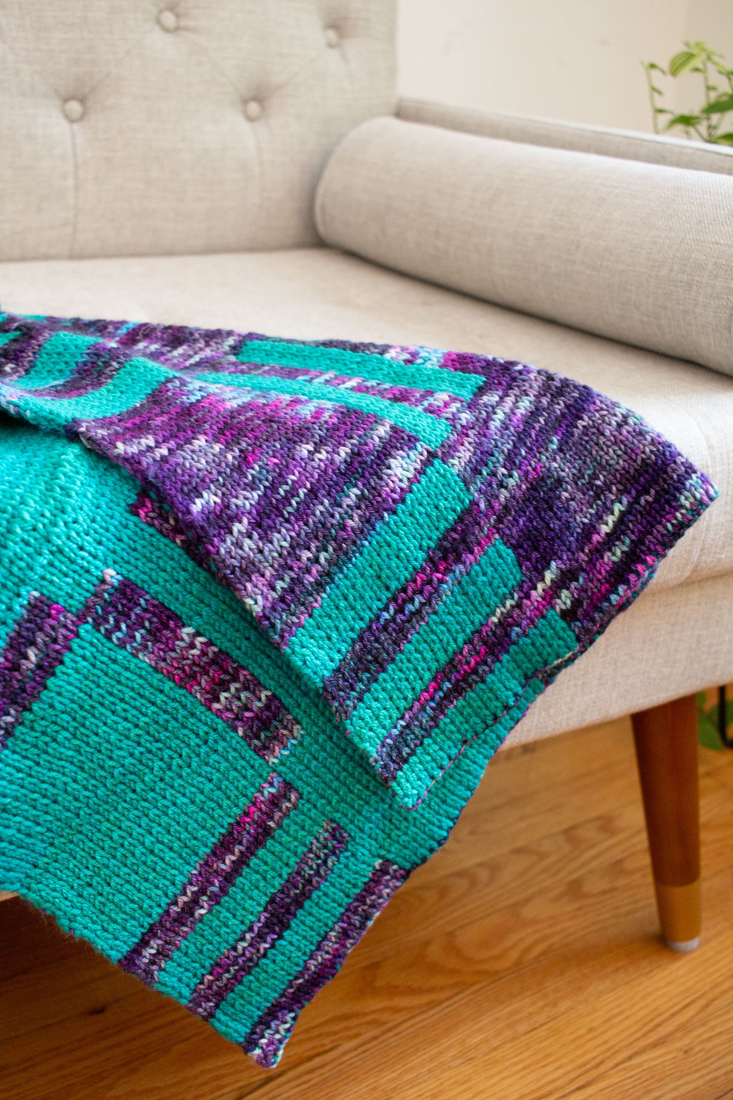 Stripes and Blocks Double-Knit Baby Blanket (F162)