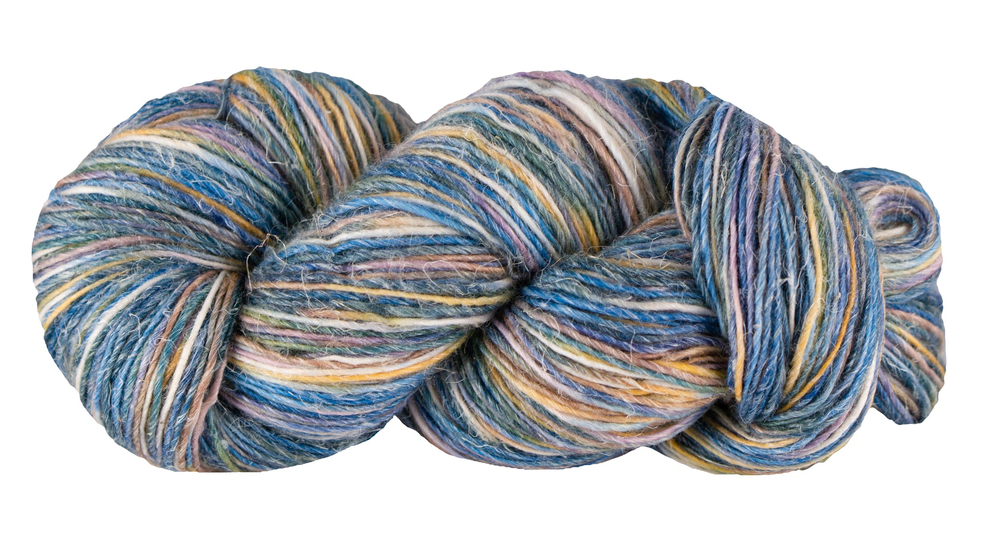 Colorful rainbow trout patterned yarn by Manos del Uruguay, soft and vibrant wool for knitting or crochet projects.